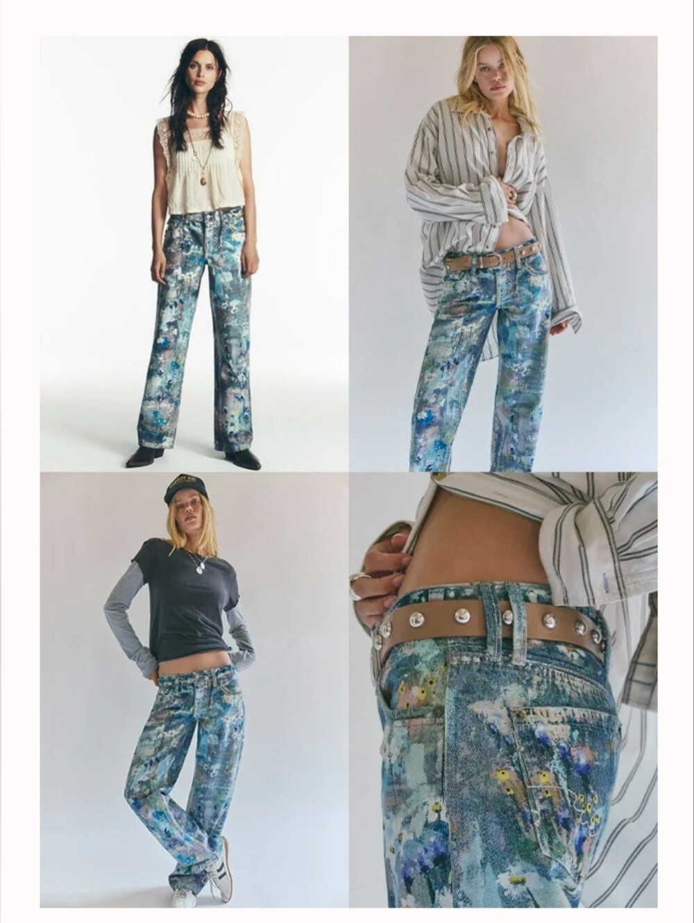 Free People We The Free Tennessee Low Rise Illusions Floral Canvas Jeans size 31